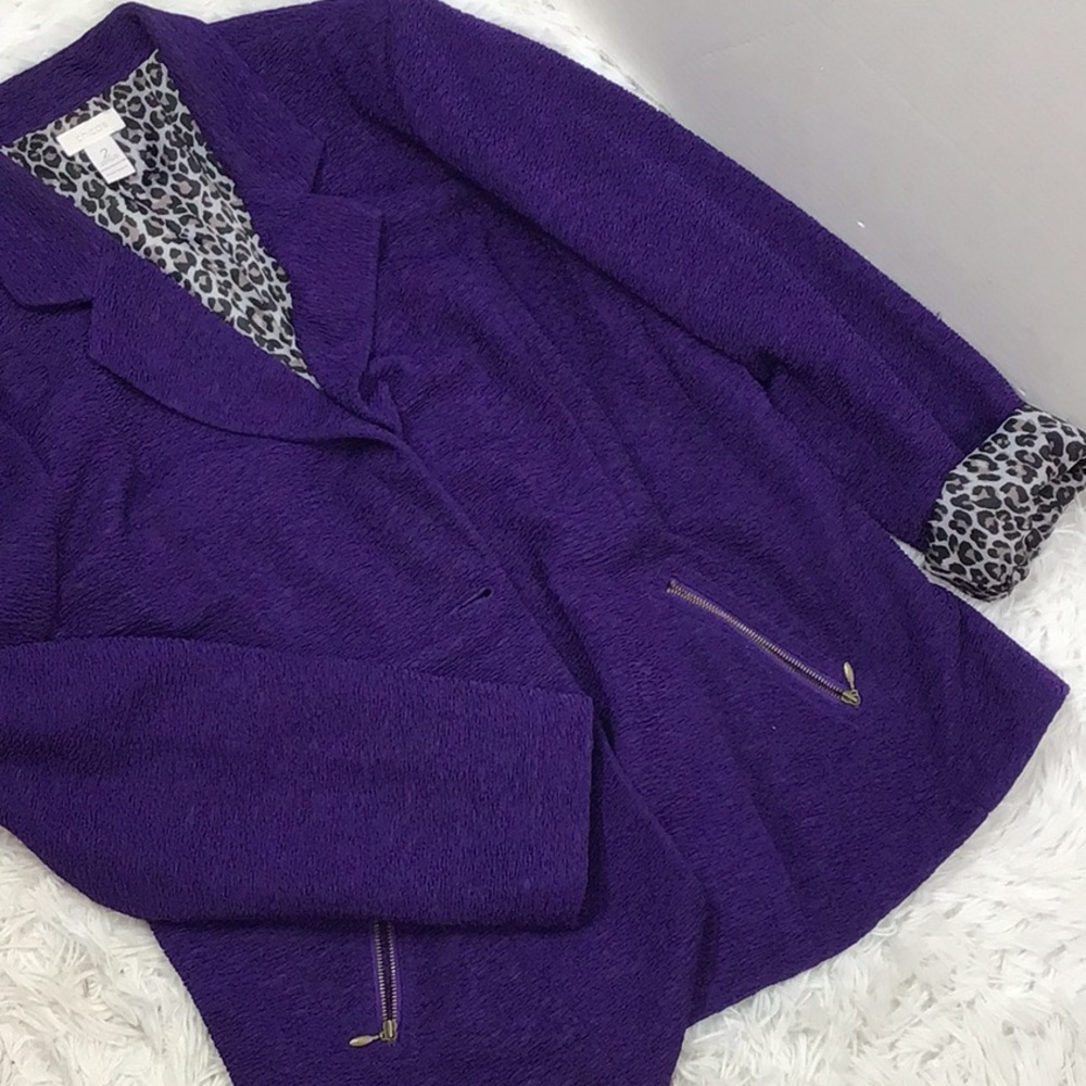 Chico’s purple textured button front blazer jacket L - Picture 9 of 10